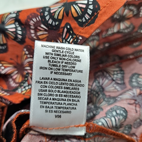 O.L.M. Ladies Puffy Sleeves Orange/Brown Butterfly Pattern Crop Corset Top - Picture 10 of 10